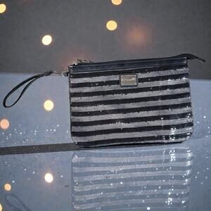 Betsey Johnson Betseyville Black & Silver Faux Leather Sequins Clutch Wristlet